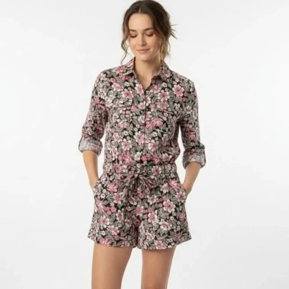 Outerknown Hawaiian Floral Print Linen Blend Shortall Romper Women’s XS NEW